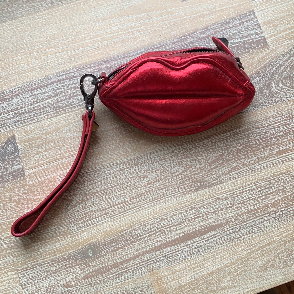 Betsy Johnson red metallic lip purse